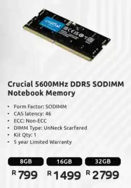 Computer Mania Crucial 5600MHz DDR5 SODIMM Notebook Memory offer