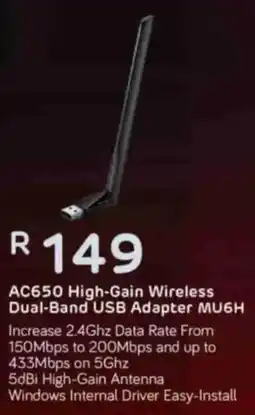 Computer Mania Mercusys AC650 High-Gain Wireless Dual-Band USB Adapter MU6H offer