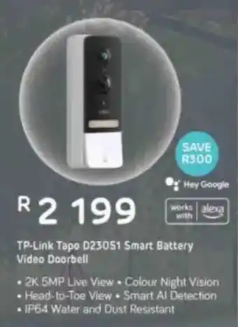 Computer Mania TP-Link Tapo D23051 Smart Battery Video Doorbell offer