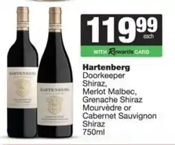 Spar Hartenberg Doorkeeper Shiraz, Merlot Malbec, Grenache Shiraz Mourvèdre or Cabernet Sauvignon Shiraz offer