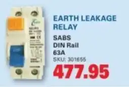 Cashbuild Earth leakage relay sabs din rail 63A offer