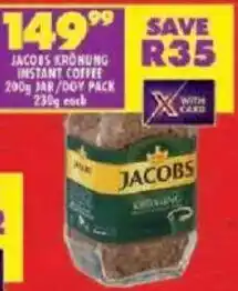 Shoprite Jacobs kronung instant coffee jar/ doy pack offer