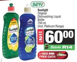 Spar Sunlight Original Dishwashing Liquid Bottle offer
