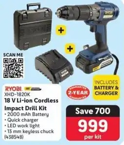 Makro RYOBI 18 V Li-ion Cordless Impact Drill Kit offer