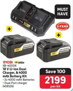 Makro RYOBI 18 V Li-ion Dual Charger, & 4000 mAh Battery Kit offer