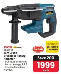 Makro RYOBI 18 V Li-ion Brushless Rotary Hammer offer