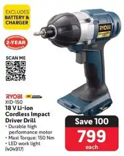 Makro RYOBI 18 V Li-ion Cordless Impact Driver Drill offer