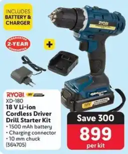 Makro RYOBI 18 V Li-ion Cordless Driver Drill Starter Kit offer
