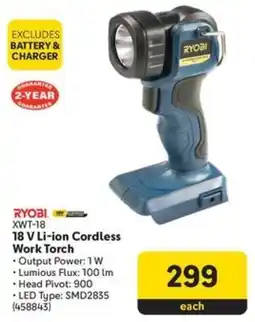 Makro RYOBI 18 V Li-ion Cordless Work Torch offer
