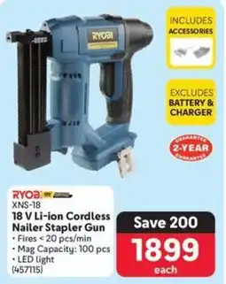 Makro RYOBI 18 V Li-ion Cordless Nailer Stapler Gun offer
