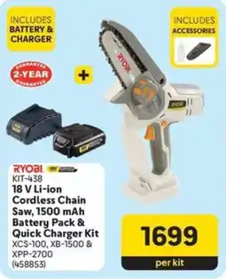 Makro RYOBI 18 V Li-ion Cordless Chain Saw, 1500 mAh Battery Pack & Quick Charger Kit offer