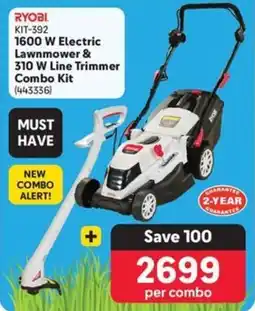 Makro RYOBI 1600 W Electric Lawnmower & 310 W Line Trimmer Combo Kit offer