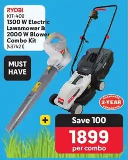 Makro RYOBI 1300 W Electric Lawnmower & 2000 W Blower Combo Kit offer