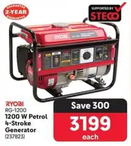 Makro RYOBI 1200 W Petrol 4-Stroke Generator offer