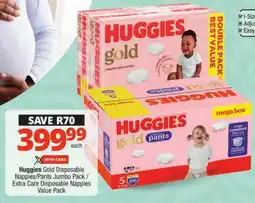 Checkers Huggies Gold Disposable Nappies/ Pants Jumbo Pack/ Extra Care Disposable Nappies Value Pack offer