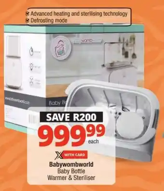 Checkers Babywombworld Baby Bottle Warmer & Steriliser offer