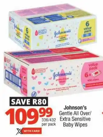 Johnson's Gentle All Over/ Extra Sensitive Baby Wipes