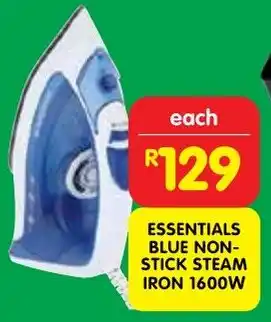 Shoprite Essentials blue non-stick steam iron 1600w offer