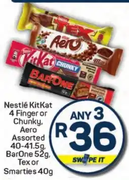 Pick n Pay Hypermarket Nestlé KitKat 4 Finger or Chunky, Aero Assorted, BarOne, Tex or Smarties offer