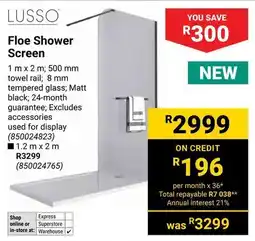 Builders Warehouse LUSSO Floe Shower Screen offer