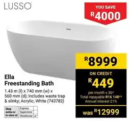 Builders Warehouse LUSSO Ella Freestanding Bath offer