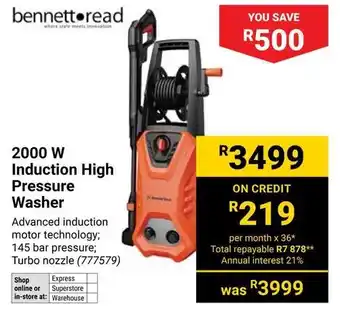 Builders Warehouse Bennett Read 2000 W Induction High Pressure Washer offer