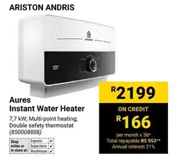 Builders Warehouse Ariston Andris Aures Instant Water Heater offer