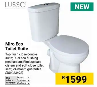 Builders Warehouse LUSSO Miro Eco Toilet Suite offer