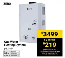 Builders Warehouse ZERO Gas Water Heating System offer