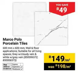 Builders Warehouse Marco Polo Porcelain Tiles offer