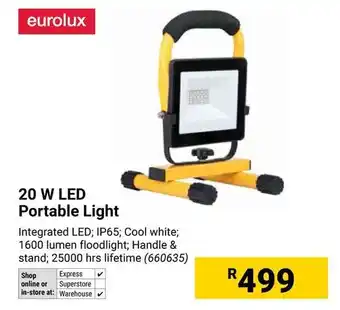 Builders Warehouse Eurolux 20 W LED Portable Light offer
