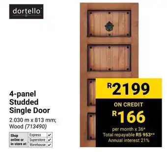 Builders Warehouse Dortello 4-panel Studded Single Door offer