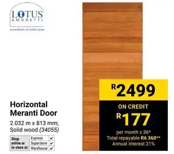 Builders Warehouse LOTUS Horizontal Meranti Door offer