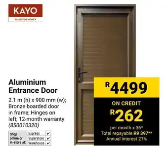 Builders Warehouse KAYO Aluminium Entrance Door offer