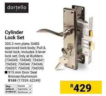 Builders Warehouse Dortello Cylinder Lock Set offer