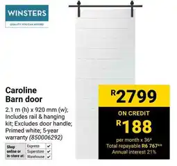 Builders Warehouse Winsters Caroline Barn door offer