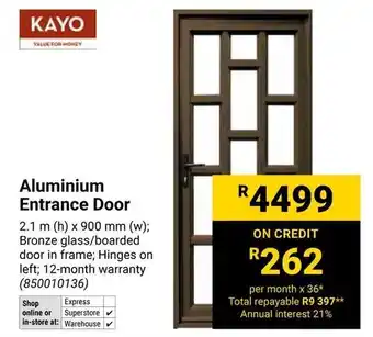 Builders Warehouse KAYO Aluminium Entrance Door offer