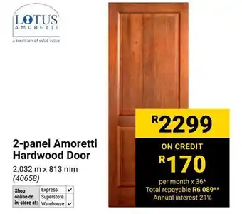 Builders Warehouse LOTUS 2-panel Amoretti Hardwood Door offer