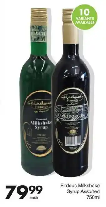 Save Hyper Firdous Milkshake Syrup Assorted offer