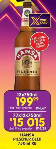 Shoprite HANSA PILSENER BEER 750ml RB offer