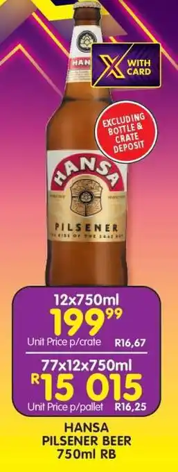 Shoprite HANSA PILSENER BEER 750ml RB offer