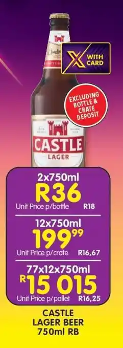 Shoprite CASTLE LAGER BEER 750ml RB offer