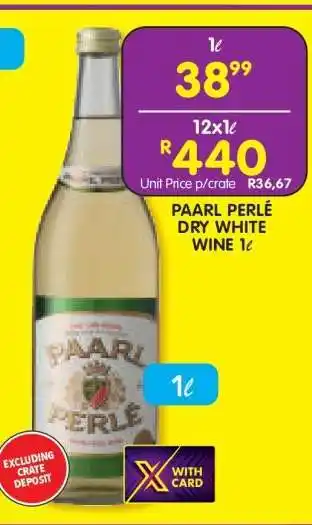 Shoprite PAARL PERLÉ DRY WHITE WINE 1ℓ offer