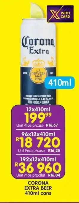 Shoprite CORONA EXTRA BEER 410ml cans offer