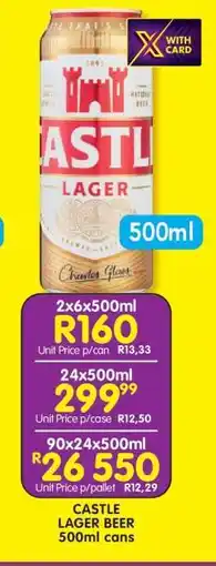 Shoprite CASTLE LAGER BEER 500ml cans offer