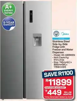 Pick n Pay Hypermarket Stainless Steel Side-by-Side Fridge with Freezer and Water Dispenser offer