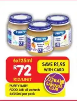 Shoprite PURITY BABY FOOD JAR all variants 6x125ml per pack offer