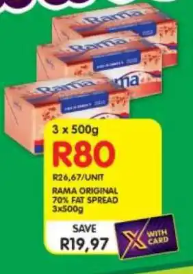 Shoprite RAMA ORIGINAL 70% FAT SPREAD 3x500g offer