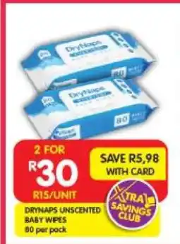 Shoprite DRYNAPS UNSCENTED BABY WIPES offer