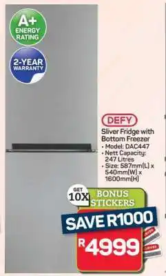 Pick n Pay Hypermarket Defy Silver Fridge with Bottom Freezer offer